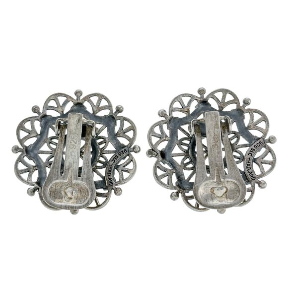 Vintage Thailand SLC Sterling Silver 925 Geometric Marcasite Clip On Earrings - Picture 2 of 5